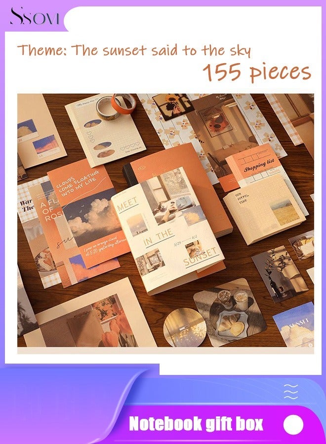 Ssovi 155-piece Gift Box A6 Notebook Poster cover Notepad Background Paper Daily Sticker PET Sticker Paper Photo Frame Card Heartwarming Gift（Orange） - Image 2
