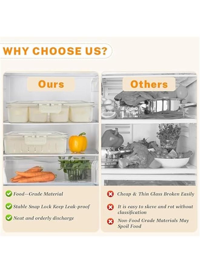 HOOKOR Refrigerator Organizer Box, Food Storage Container Fruit Storage Container for Fridge with 4 Drain Basket in One Container, Vegetable Strainers Container with Lid with Handle (4 compartments) - Image 5