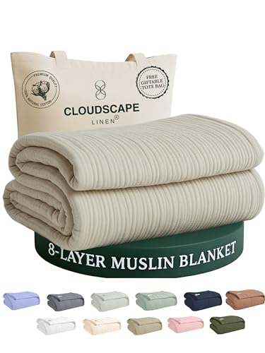 CloudScape Linen CLOUDSCAPE 8 Layer Muslin Blanket for Adults 100 Cotton Gauze Muslin Blanket Twin Size 68 x 92 Fits Twin XL Bed All Season Soft Bedding Lightweight Breathable Summer Blankets Fog - Image 1