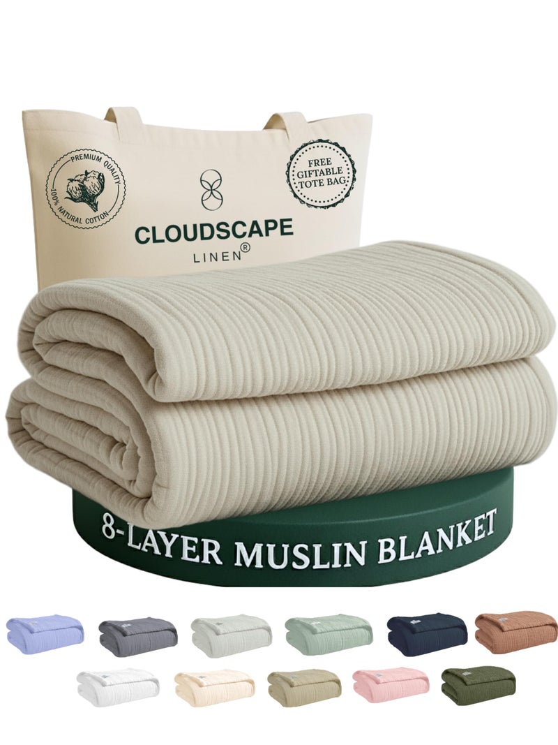 CloudScape Linen CLOUDSCAPE 8 Layer Muslin Blanket for Adults 100 Cotton Gauze Muslin Blanket Twin Size 68 x 92 Fits Twin XL Bed All Season Soft Bedding Lightweight Breathable Summer Blankets Fog - Image 2