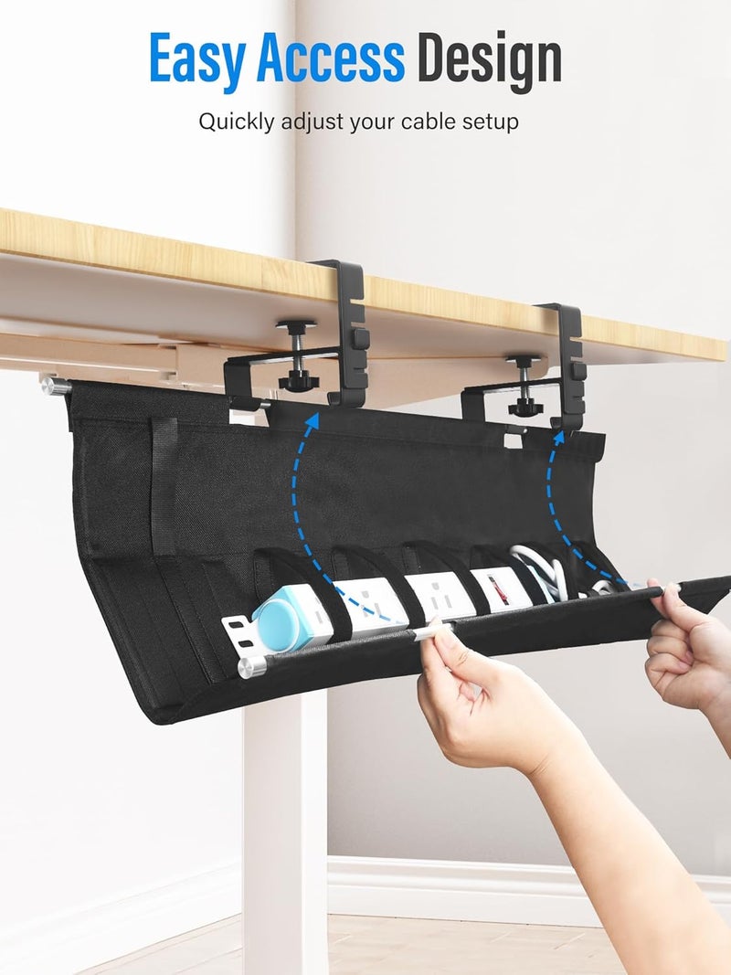 Cinati [Upgraded] Large Under Desk Cable Management Tray, Cinati Cable Management Under Desk No Drill, 42" Fabric Cord Hider for Wire Organizer, Cord Organizer for Office, Home - Supports Up to 30lbs - Image 4