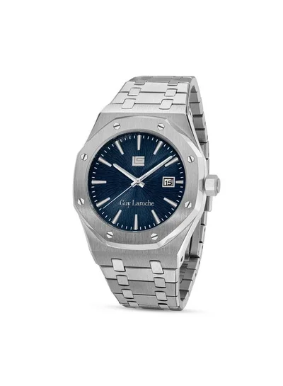 Guy Laroche Sam Blue Dial Silver Metal Bracelet Analog Watch for Men 42mm