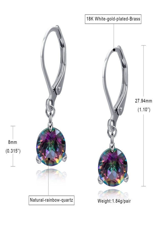 VOLUKA 8mm Round Rainbow CZ Leverback Earrings for Women | 18K White Gold Plated Dangle Earrings | Hypoallergenic Jewelry Gifts for Her - Image 5