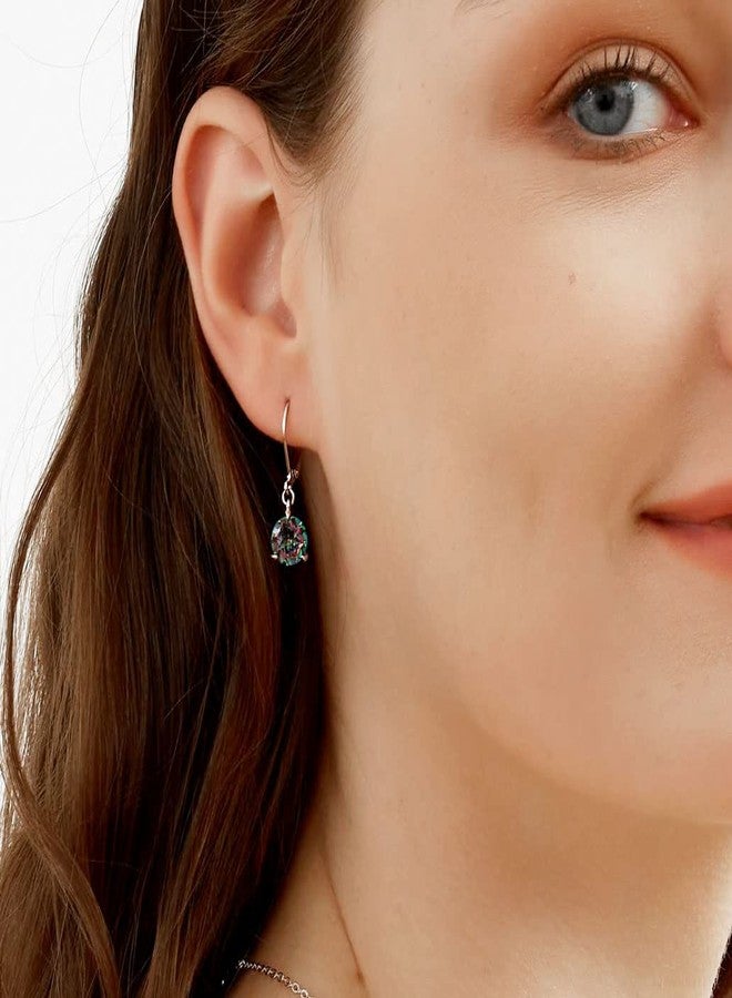 VOLUKA 8mm Round Rainbow CZ Leverback Earrings for Women | 18K White Gold Plated Dangle Earrings | Hypoallergenic Jewelry Gifts for Her - Image 2