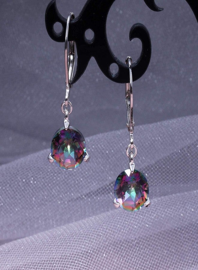 VOLUKA 8mm Round Rainbow CZ Leverback Earrings for Women | 18K White Gold Plated Dangle Earrings | Hypoallergenic Jewelry Gifts for Her - Image 4