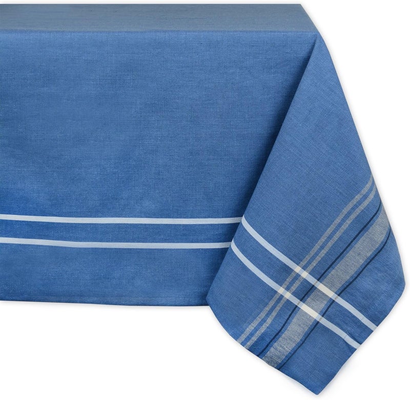 DII 100% Cotton, Machine Washable, Everyday French Stripe Kitchen Tablecloth For Dinner Parties, Summer & Outdoor Picnics - 60x104" Seats 8 to 10 People, Blue Chambray - Image 1