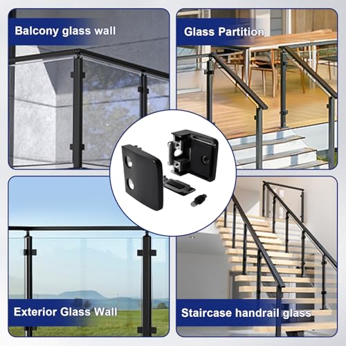 LIUCHONGYANG99 Glass Clamp - 4PCS,for 1/3" to 1/2" Tempered Glass,Stainless Steel 304 Flat Back Square Casting- Black for Indoor/Outdoor Balustrade, Stair Handrail (LIUCHONGYANG99) - Image 5