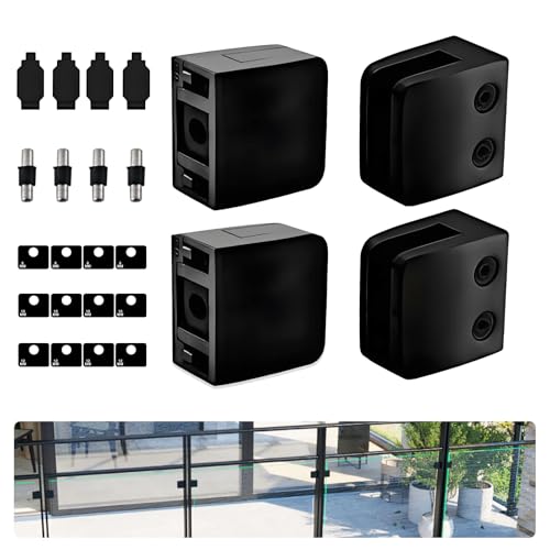 LIUCHONGYANG99 Glass Clamp - 4PCS,for 1/3" to 1/2" Tempered Glass,Stainless Steel 304 Flat Back Square Casting- Black for Indoor/Outdoor Balustrade, Stair Handrail (LIUCHONGYANG99) - Image 1
