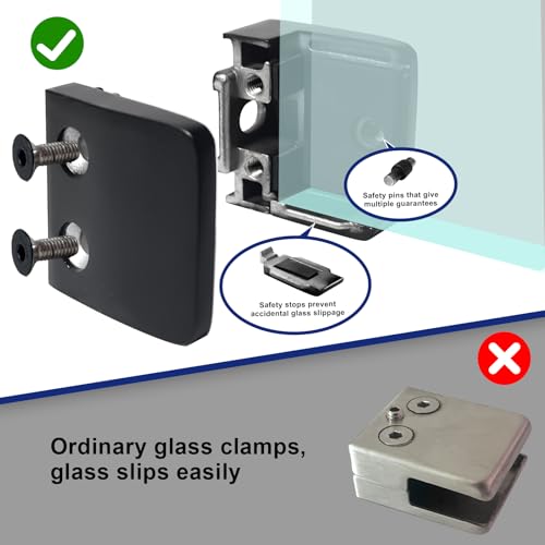 LIUCHONGYANG99 Glass Clamp - 4PCS,for 1/3" to 1/2" Tempered Glass,Stainless Steel 304 Flat Back Square Casting- Black for Indoor/Outdoor Balustrade, Stair Handrail (LIUCHONGYANG99) - Image 3