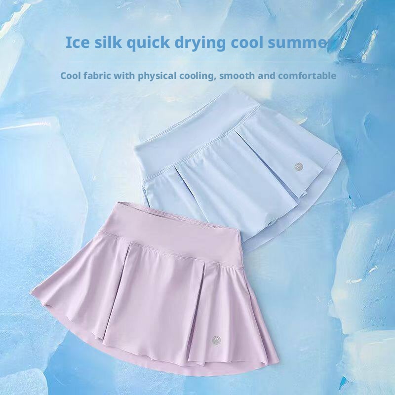Girls Pleated Skort with Shorts, Quick Dry, Ice Silk, Anti-exposure, Summer Tennis Skirt - Image 4