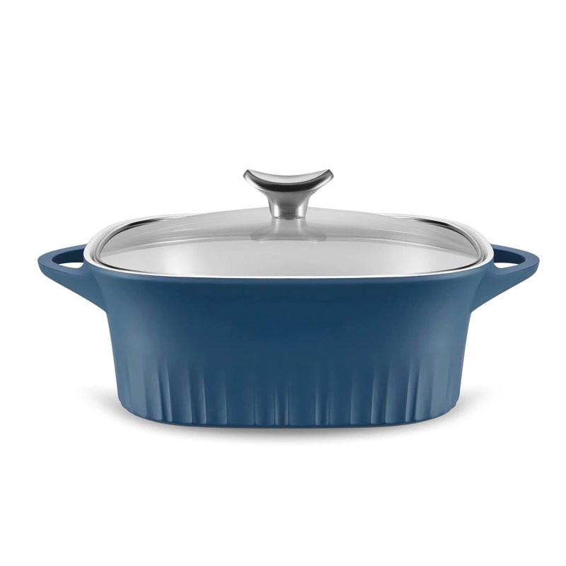 Corningware CorningWare QuickHeat 32QT Cast Aluminum Roaster With Lid  NonStick Ceramic Interior Lightweight and Fast Even Heat Baking  Cooking For Meats Soup Browning Searing French Navy 