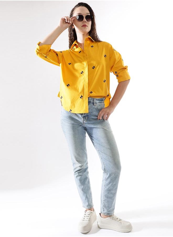 HIGH STAR Women Cotton Embroidered Oversized Casual Shirt  - Image 2
