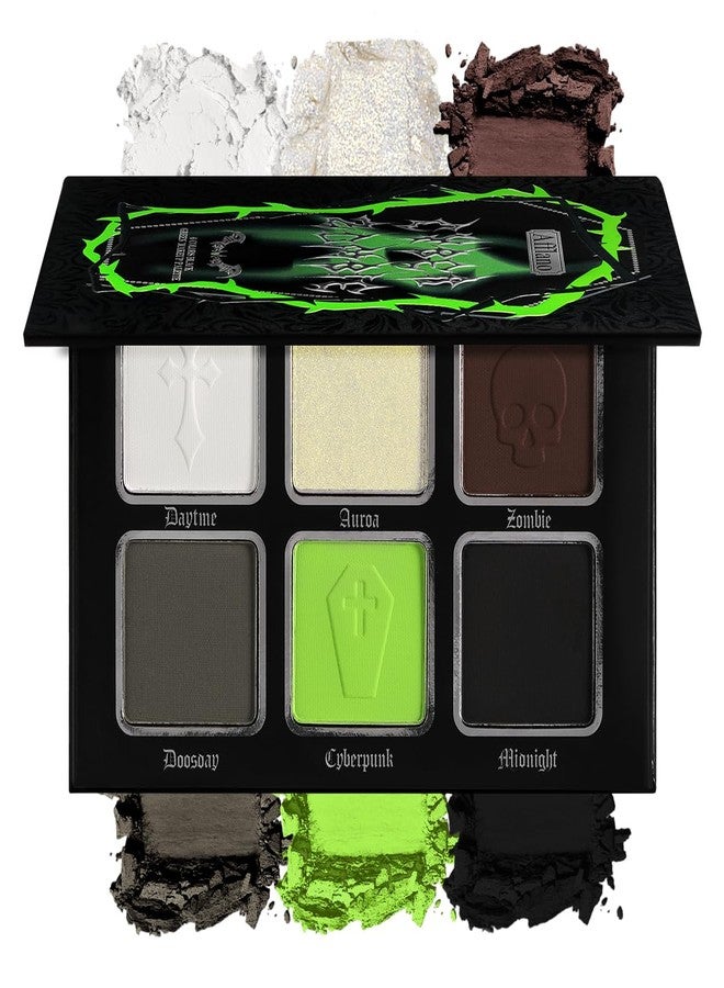 La Catrina Green Brown Eyeshadow Palette, Highly Pigmented Bright Lime Green Black White Grey Goth Makeup Palette, Blendable Matte Shimmer Smoky Grunge Eyeshadow Pallet for Halloween Zombie Witch Monster, Vegan - Image 1
