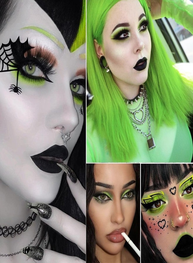 La Catrina Green Brown Eyeshadow Palette, Highly Pigmented Bright Lime Green Black White Grey Goth Makeup Palette, Blendable Matte Shimmer Smoky Grunge Eyeshadow Pallet for Halloween Zombie Witch Monster, Vegan - Image 4
