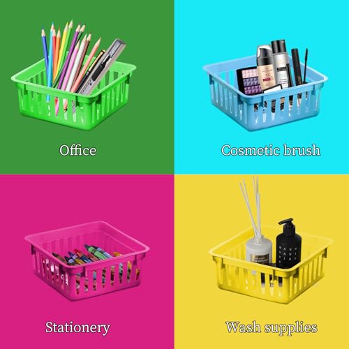 Hyuetrsa 24 Pack Classroom Storage Baskets, Small Colorful Plastic Storage Trays, Pencil Holders for Organizing, Crayon Pencil Containers Organizer Bins for Desk Drawer Home Office, 2.4x5.3x5.3 inch - Image 3