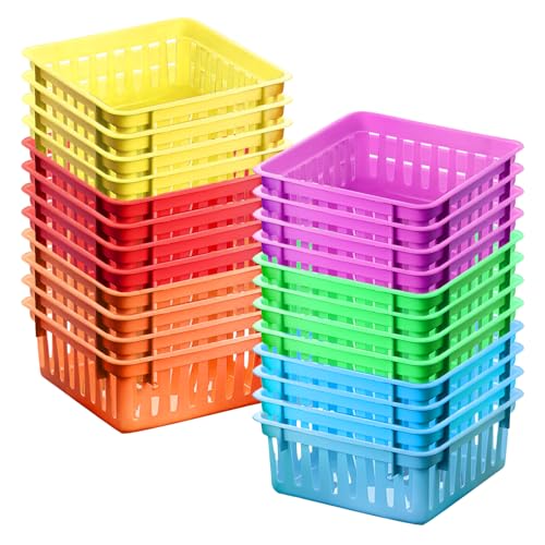 Hyuetrsa 24 Pack Classroom Storage Baskets, Small Colorful Plastic Storage Trays, Pencil Holders for Organizing, Crayon Pencil Containers Organizer Bins for Desk Drawer Home Office, 2.4x5.3x5.3 inch - Image 1