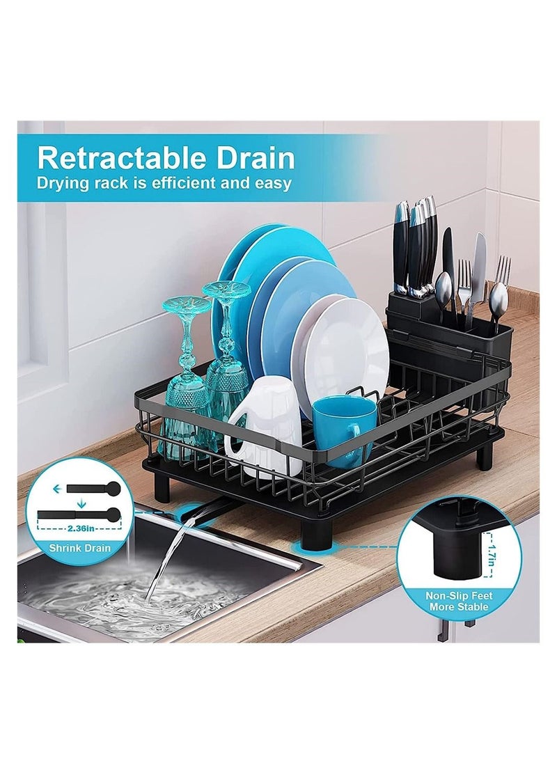DMG TECH - Dish Drying Rack, Stainless Steel Multifunctional Dish Drying Rack Used Over Sink, in Sink & on Countertop, with Drainage, Rustproof Kitchen Dish Drying Rack with Removable Cutlery Holder - Image 1