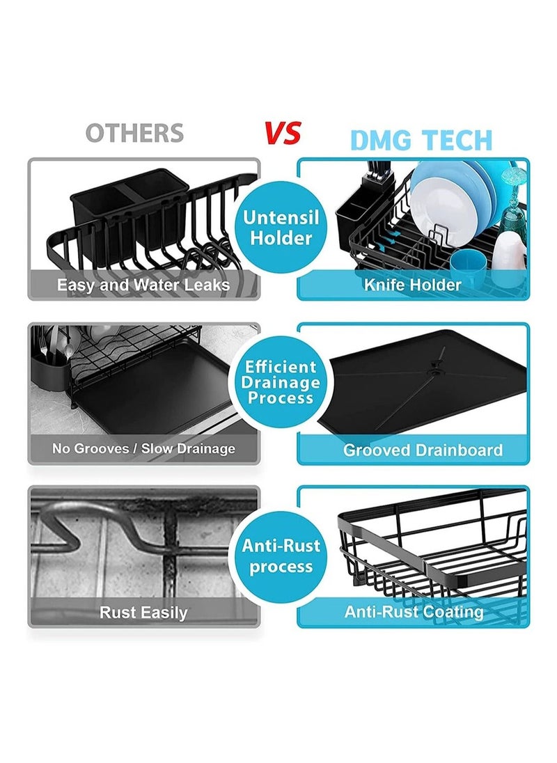 DMG TECH - Dish Drying Rack, Stainless Steel Multifunctional Dish Drying Rack Used Over Sink, in Sink & on Countertop, with Drainage, Rustproof Kitchen Dish Drying Rack with Removable Cutlery Holder - Image 1