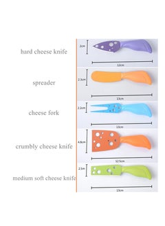 KASTWAVE Cheese Knife Set, KASTWAVE Stainless Steel Cheese Knife Fork Spreader with Colorful Handles, Accessory for Deli Platter and Cheese Board Mini Charcuterie Utensils With Full-Length Blades (5 Pcs)  - Image 2