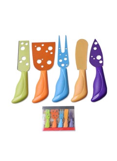 KASTWAVE Cheese Knife Set, KASTWAVE Stainless Steel Cheese Knife Fork Spreader with Colorful Handles, Accessory for Deli Platter and Cheese Board Mini Charcuterie Utensils With Full-Length Blades (5 Pcs)  - Image 1