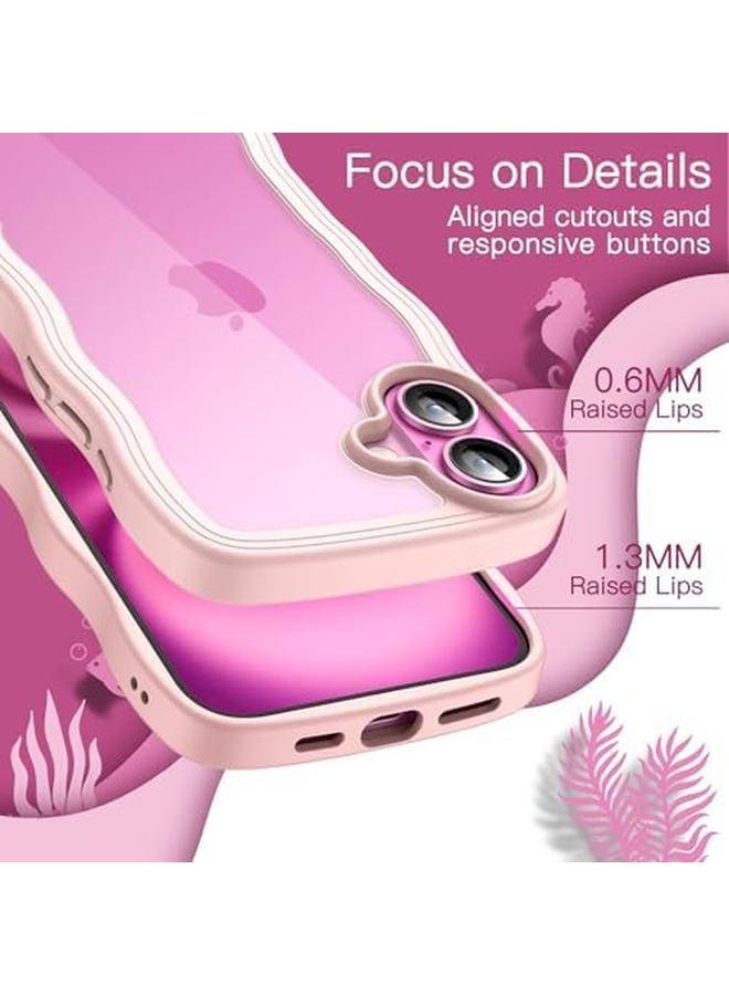 Jetech Wavy Case For Iphone 16 6.1 Inch Cute Wave Frame Curly Shape Shockproof Phone Cover For Women And Girls Clear Hard Pc Back Light Pink - Image 5