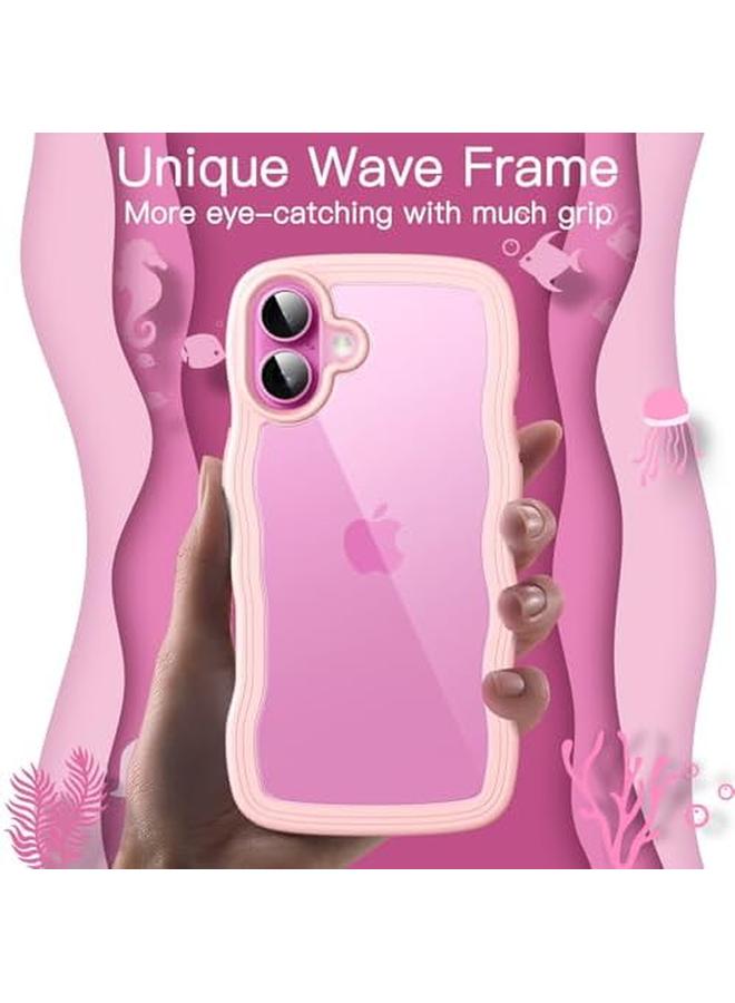 Jetech Wavy Case For Iphone 16 6.1 Inch Cute Wave Frame Curly Shape Shockproof Phone Cover For Women And Girls Clear Hard Pc Back Light Pink - Image 3