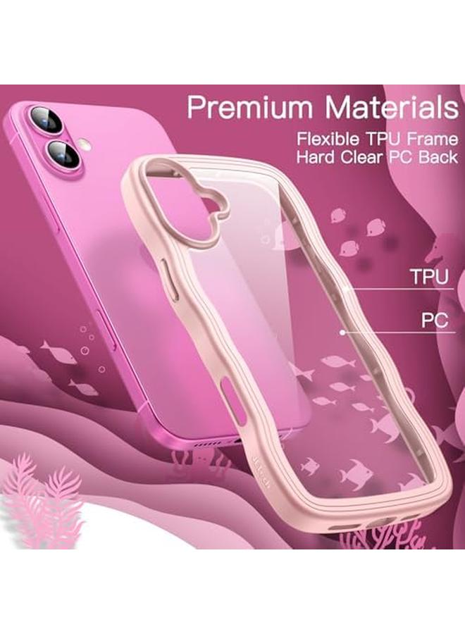 Jetech Wavy Case For Iphone 16 6.1 Inch Cute Wave Frame Curly Shape Shockproof Phone Cover For Women And Girls Clear Hard Pc Back Light Pink - Image 4
