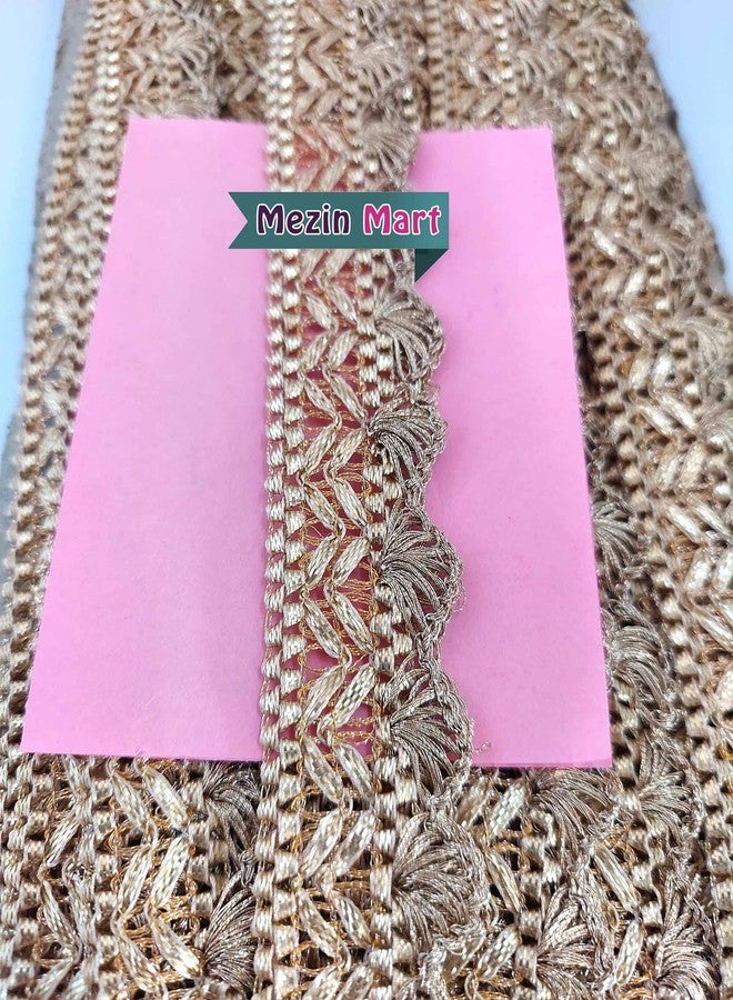 Mezin Gota Patti Zigzag Pankh Lace Trimmings Ribbon Festival Bridal Dupatta Lehenga, Saree, Anarkali, Indian Sari Border (Pearl Mate), Brown - Image 3