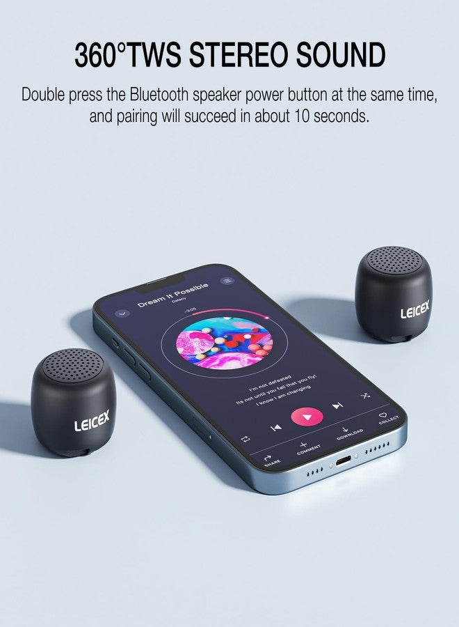 LEICEX Mini Bluetooth Speaker, Small Tiny Portable Bluetooth 5.0 Speakers Perfect for Outdoor Indoor(Black) - Image 2