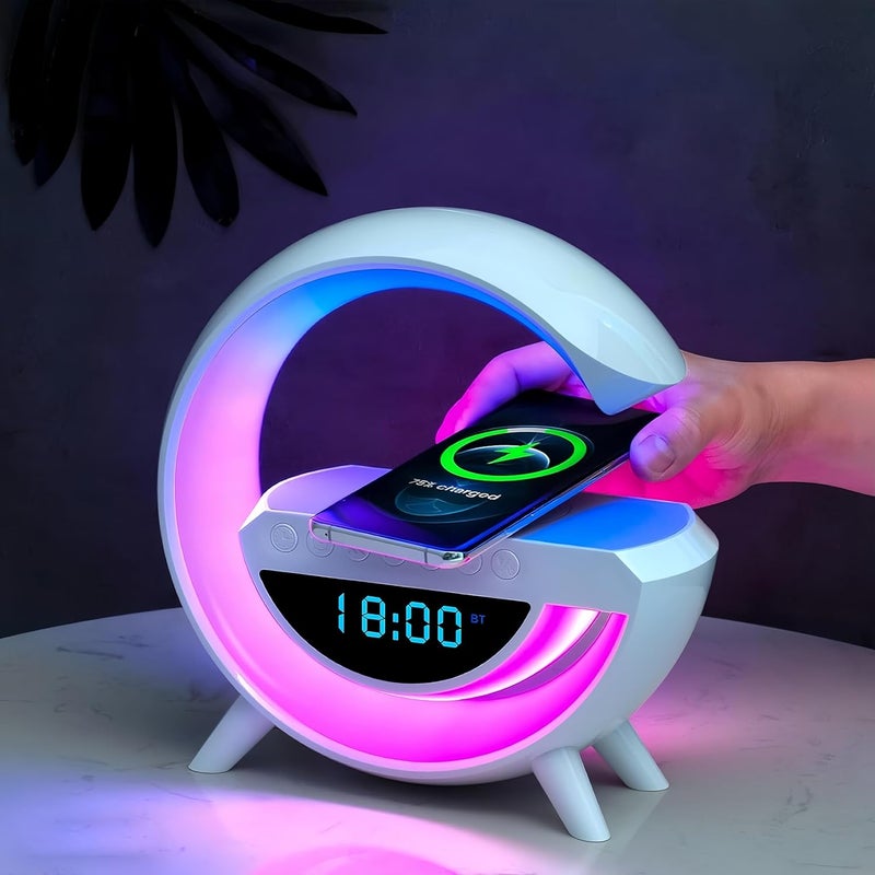 AASHRO MALL AASHRO MALL Atmosphere Night Light Wireless Phone Charger Bluetooth Speaker Alarm Clock All In One Led Table Lamp For Bedroom Living Room Office Ideal Gift Choice 15 Watts  - Image 1