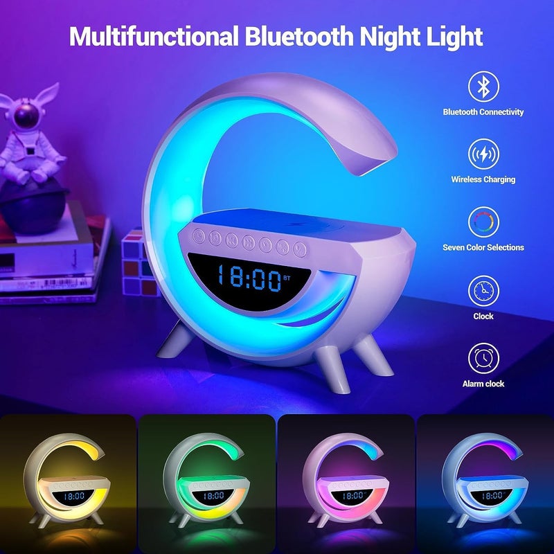 AASHRO MALL AASHRO MALL Atmosphere Night Light Wireless Phone Charger Bluetooth Speaker Alarm Clock All In One Led Table Lamp For Bedroom Living Room Office Ideal Gift Choice 15 Watts  - Image 2