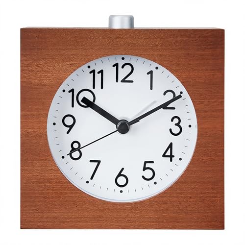 Lancoon Wooden Analog Alarm Clock Wood Body NonTicking Quiet Silent with Night Light Snooze Function Battery Operated for Tabletop Bedroom Bedside Heavy Sleepers Brown - Image 1