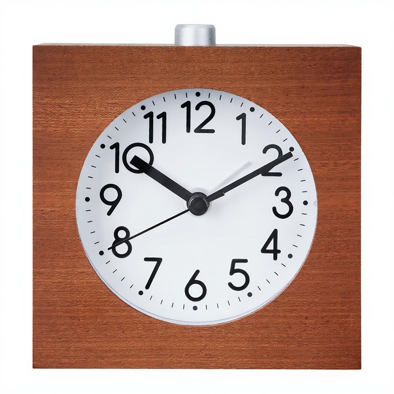 Lancoon Wooden Analog Alarm Clock Wood Body NonTicking Quiet Silent with Night Light Snooze Function Battery Operated for Tabletop Bedroom Bedside Heavy Sleepers Brown - Image 2