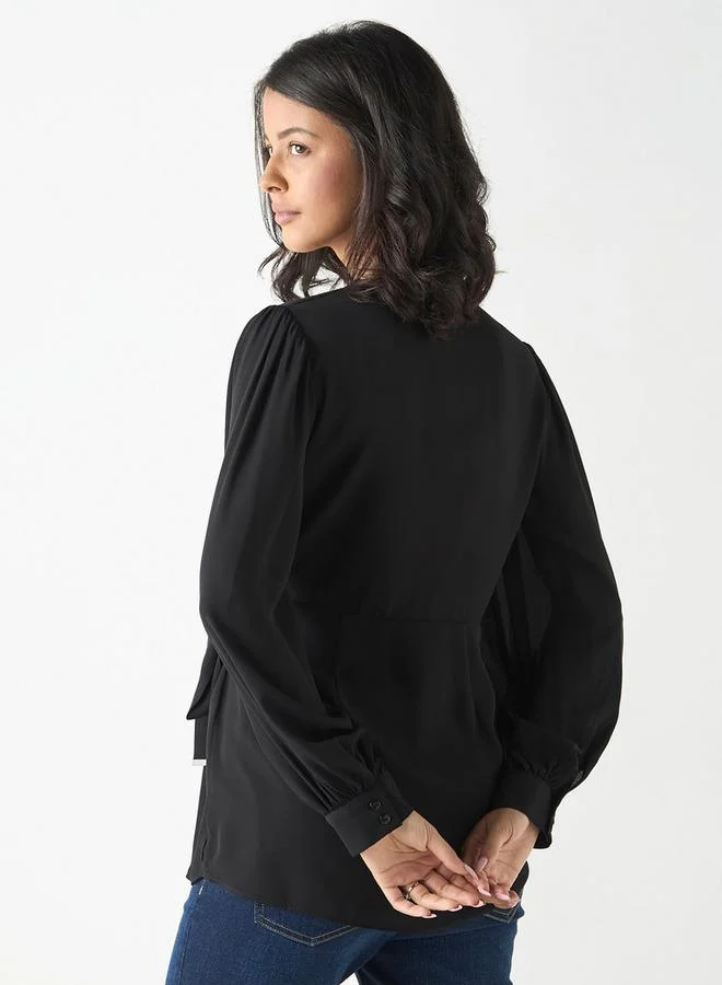 Iconic Iconic Solid Top with Tie-Ups and Volume Sleeves