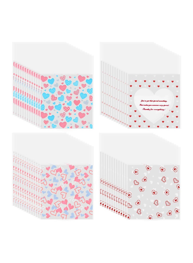 SOLARAE 400 Pcs Cookie Bags Hearts Cellophane Treat Bags Clear Self-adhesive Candy Bags for Holiday Party Gift Decoration Supplies, 3.94 x 3.94 Inches,  4 Styles - Image 1
