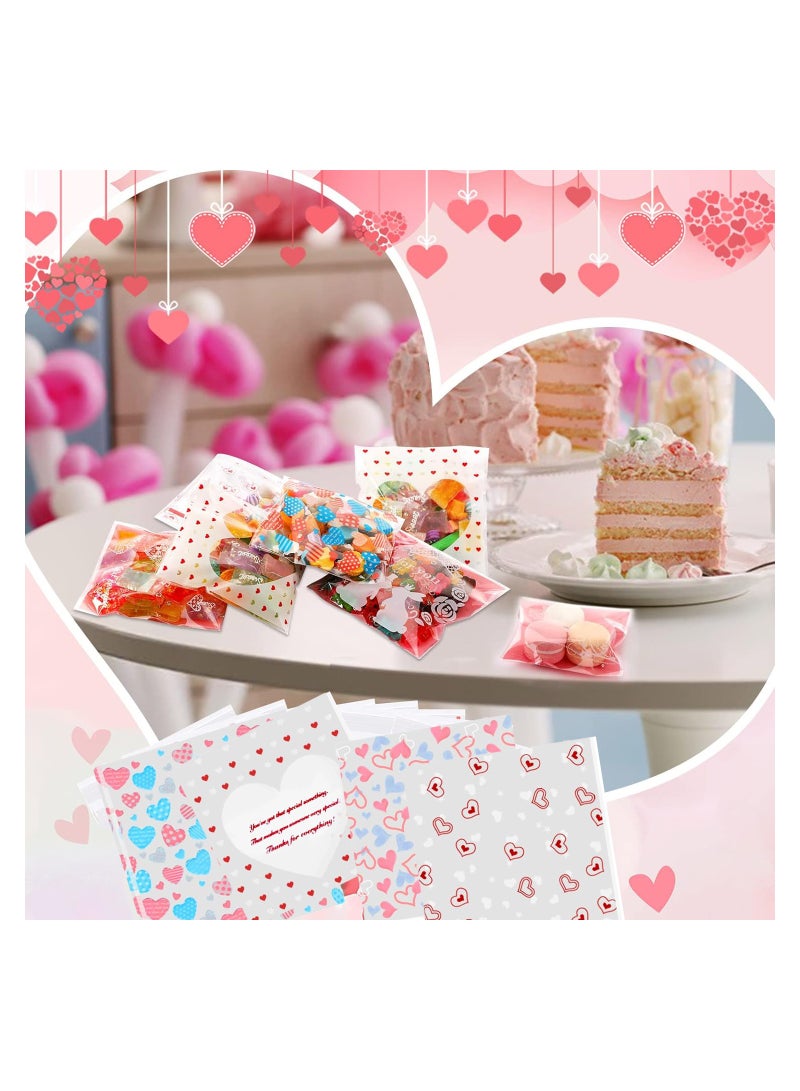 SOLARAE 400 Pcs Cookie Bags Hearts Cellophane Treat Bags Clear Self-adhesive Candy Bags for Holiday Party Gift Decoration Supplies, 3.94 x 3.94 Inches,  4 Styles - Image 3