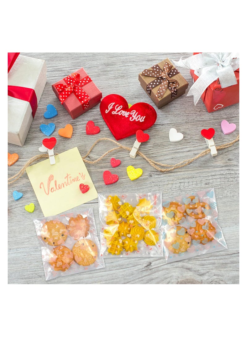 SOLARAE 400 Pcs Cookie Bags Hearts Cellophane Treat Bags Clear Self-adhesive Candy Bags for Holiday Party Gift Decoration Supplies, 3.94 x 3.94 Inches,  4 Styles - Image 4