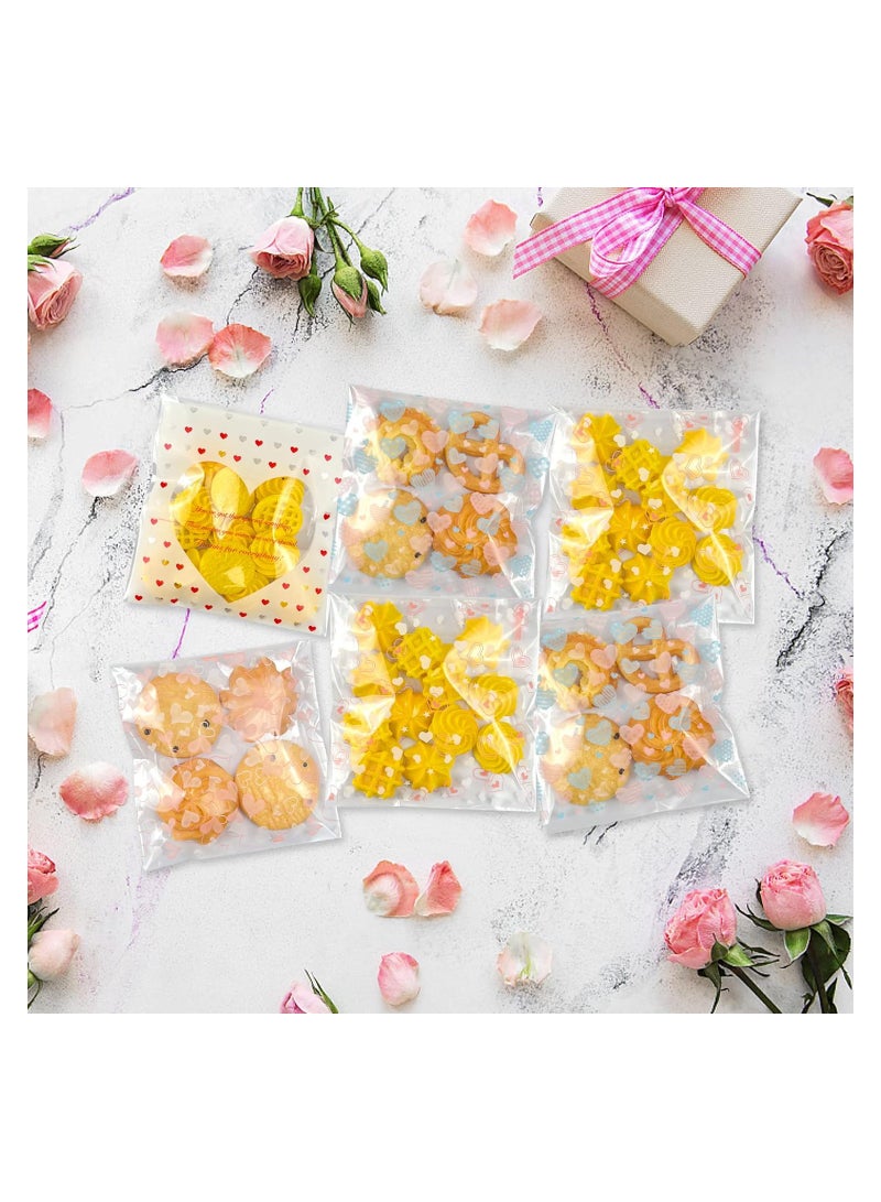 SOLARAE 400 Pcs Cookie Bags Hearts Cellophane Treat Bags Clear Self-adhesive Candy Bags for Holiday Party Gift Decoration Supplies, 3.94 x 3.94 Inches,  4 Styles - Image 5