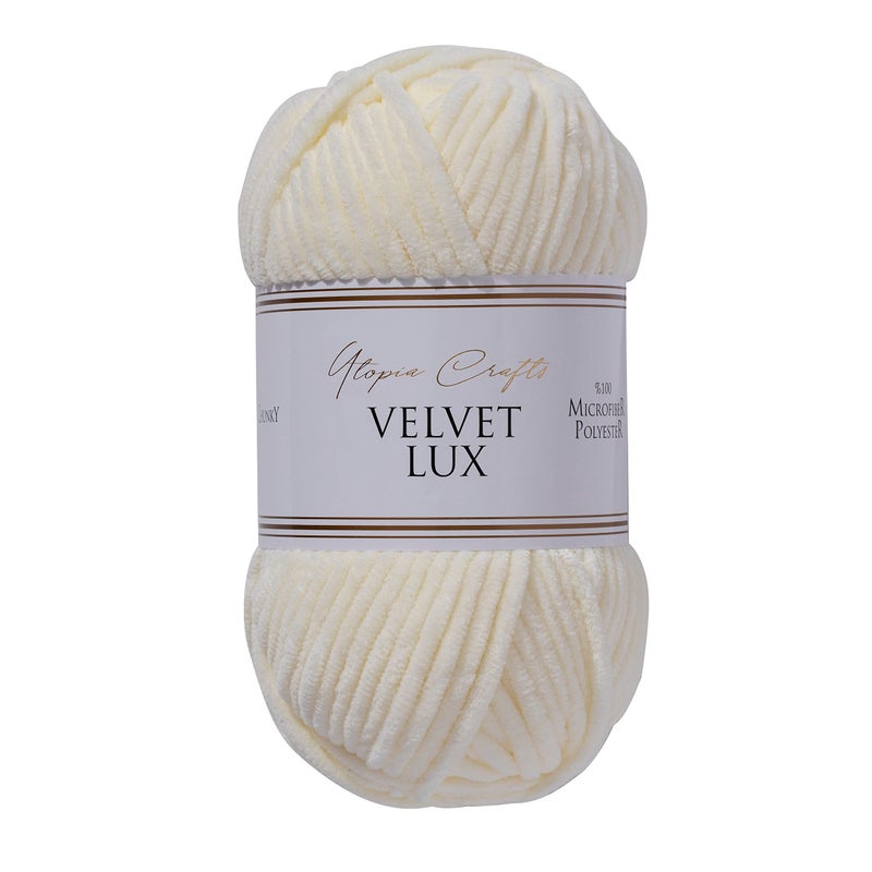 Utopia Crafts Velvet Lux Chenille Super Soft Chunky Yarn for Knitting and Crochet 100g  110m Ivory