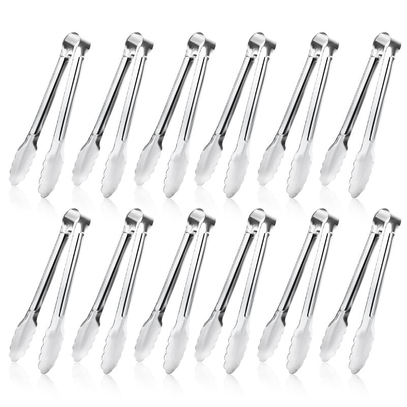 XEVOM 12 Pack Small Serving Tongs,XEVOM Stainless Steel Sugar Tongs Mini Appetizers Tongs Mental Kitchen Tongs for Serving Food (5inch) - Image 1