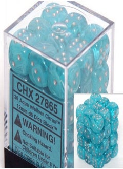Chessex Chessex Dice d6 Sets: Cirrus Aqua with Silver - 12mm Six Sided Die (36) Block of Dice  - Image 1