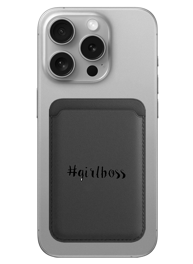 Theodor Magnetic Wallet, Compatible with MagSafe Wallet, for iPhone Wallet, for iPhone 16/15/14/13/12 Series, Not for iPhone 13/12 mini, 3 Card Holder, Vegan Leather, Navy - Girl boss 2 - Image 1