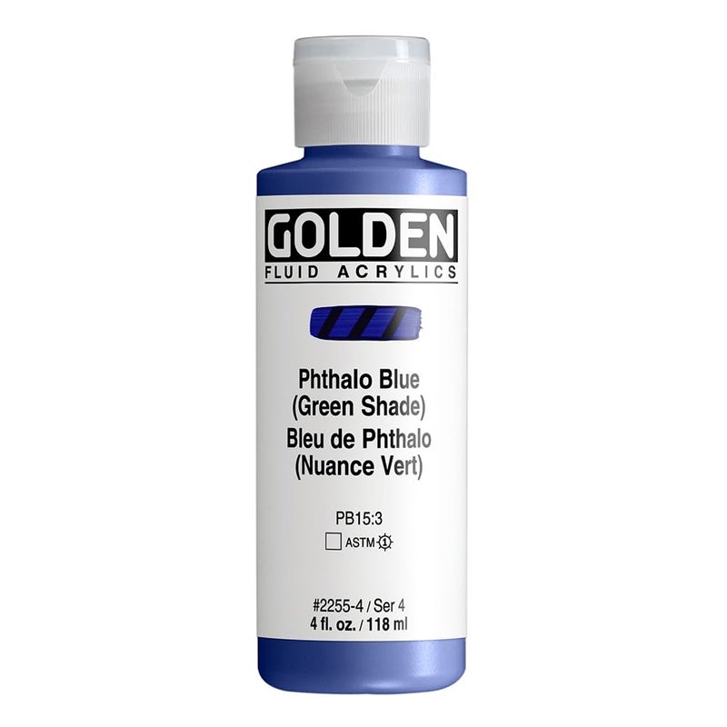 Golden Fluid Acrylics - Phthalo Blue (Green Shade) - 4 oz Bottle - Image 1