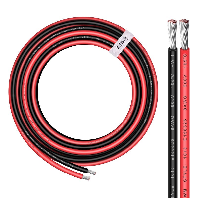 iGreely 8 Gauge Wire - iGreely 10 FT Red & 10 FT Black 8 Gauge Tinned Copper Electrical Wire Cable for Car Audio Automotive Trailer Marine Harness Wiring 8AWG 10Ft - Image 1