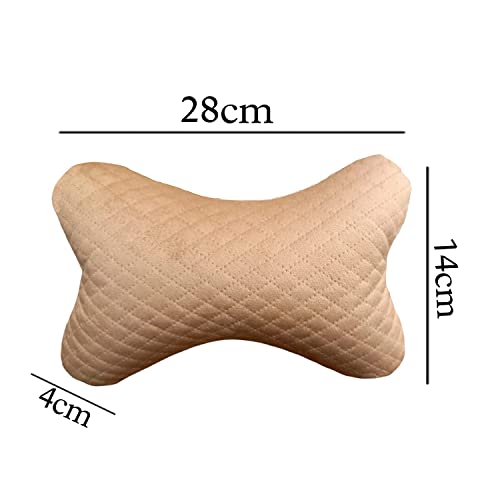 Sarte N20R22 Car Neck Rest Pillow Head Rest Cushion for Car Seat,Neck Support for Long Driving Made of Soft American Velvet Fabric with Soft PollyFiber Filling and Elastic Stripes Set of 2 Pcs Beige - Image 3