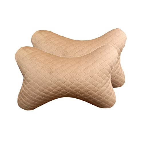 Sarte N20R22 Car Neck Rest Pillow Head Rest Cushion for Car Seat,Neck Support for Long Driving Made of Soft American Velvet Fabric with Soft PollyFiber Filling and Elastic Stripes Set of 2 Pcs Beige - Image 5