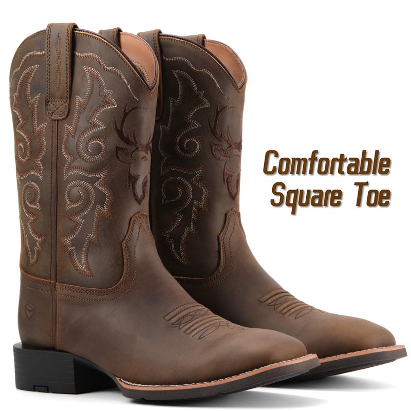 SUREWAY Cowboy Boots For Men - Square Toe Western Boot,Oil/Slip Resistant,Durable Fashionable Classic Pull on 10 Inch Wellington Boots - Leather - Image 4