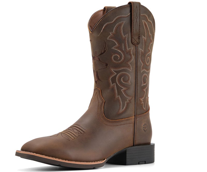 SUREWAY Cowboy Boots For Men - Square Toe Western Boot,Oil/Slip Resistant,Durable Fashionable Classic Pull on 10 Inch Wellington Boots - Leather - Image 1