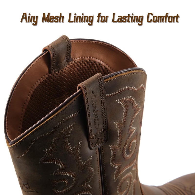 SUREWAY Cowboy Boots For Men - Square Toe Western Boot,Oil/Slip Resistant,Durable Fashionable Classic Pull on 10 Inch Wellington Boots - Leather - Image 5