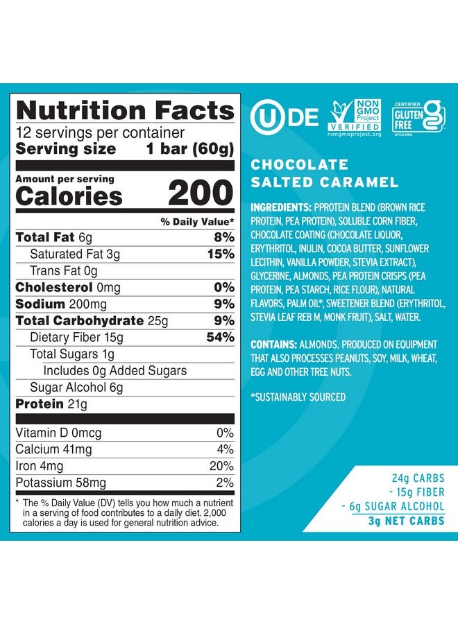 No Cow High Protein Bars, Chocolate Salted Caramel - Healthy Snacks, 20g Vegan Protein, High Fiber, Low Sugar, Keto Friendly, Dairy & Gluten Free (12 Count) - Image 4